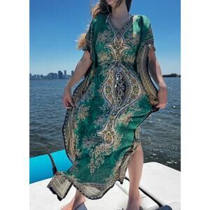 Women's Kaftan Print Kimono Stylish Loungewear, Beach Cover-Up